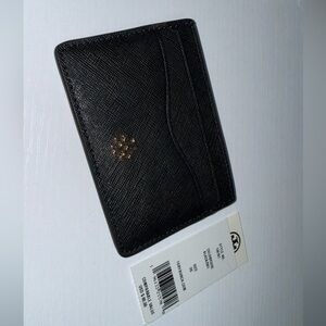 Tory Burch Black Saffiano Card Holder with Subtle Logo